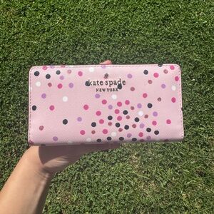 Kate Spade New York Large Slim BiFold - Staci Confetti Pink Wallet